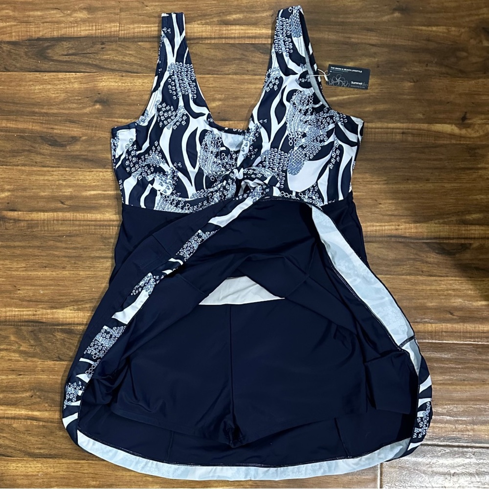 Summer Mae Navy Floral Tie Front Swim Dress One-Piece XXL NWT - Picture 5 of 9